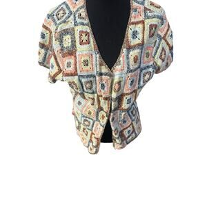J.Jill short-sleeved hand-crocheted cardigan, linen/cotton blend women’s large